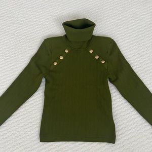 New! Express beautiful green turtleneck with gold buttons
